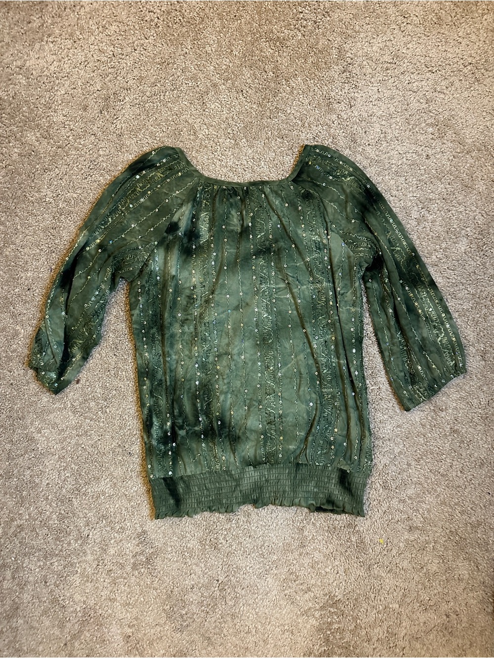 Women's Green Embellished Scoop Neck Top